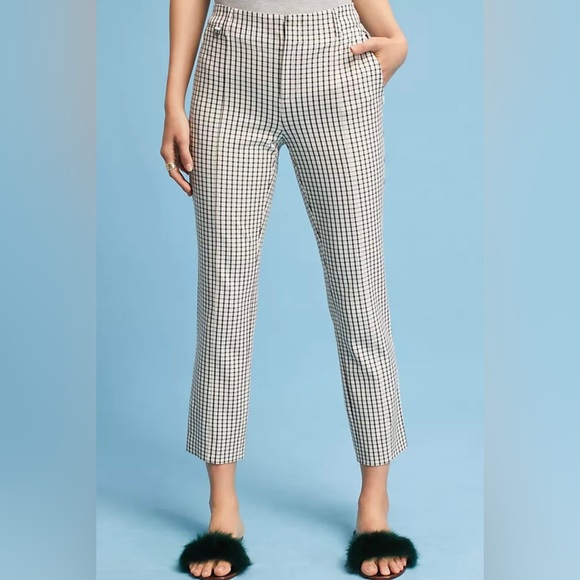 Anthropologie, Black and White Gingham Print,Essential Slim Pants, Size 2 - Picture 2 of 16